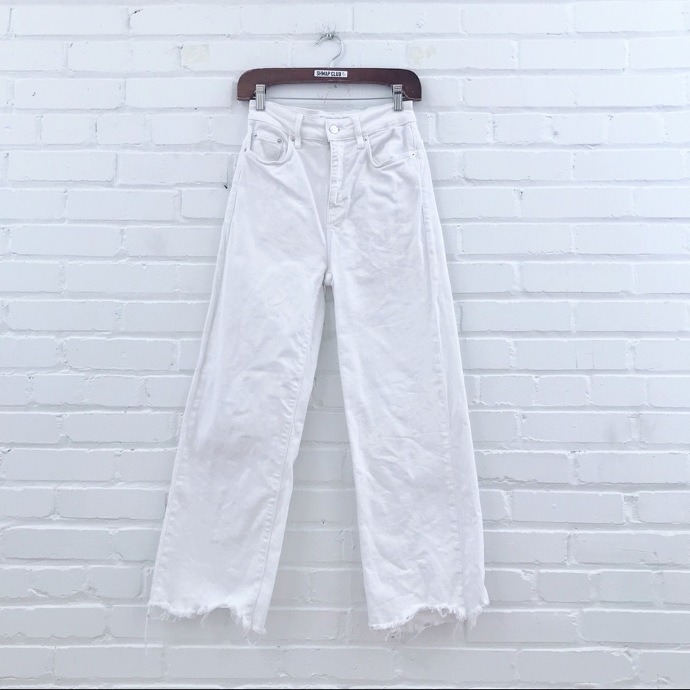 ZARA white denim wide leg unfinished hem